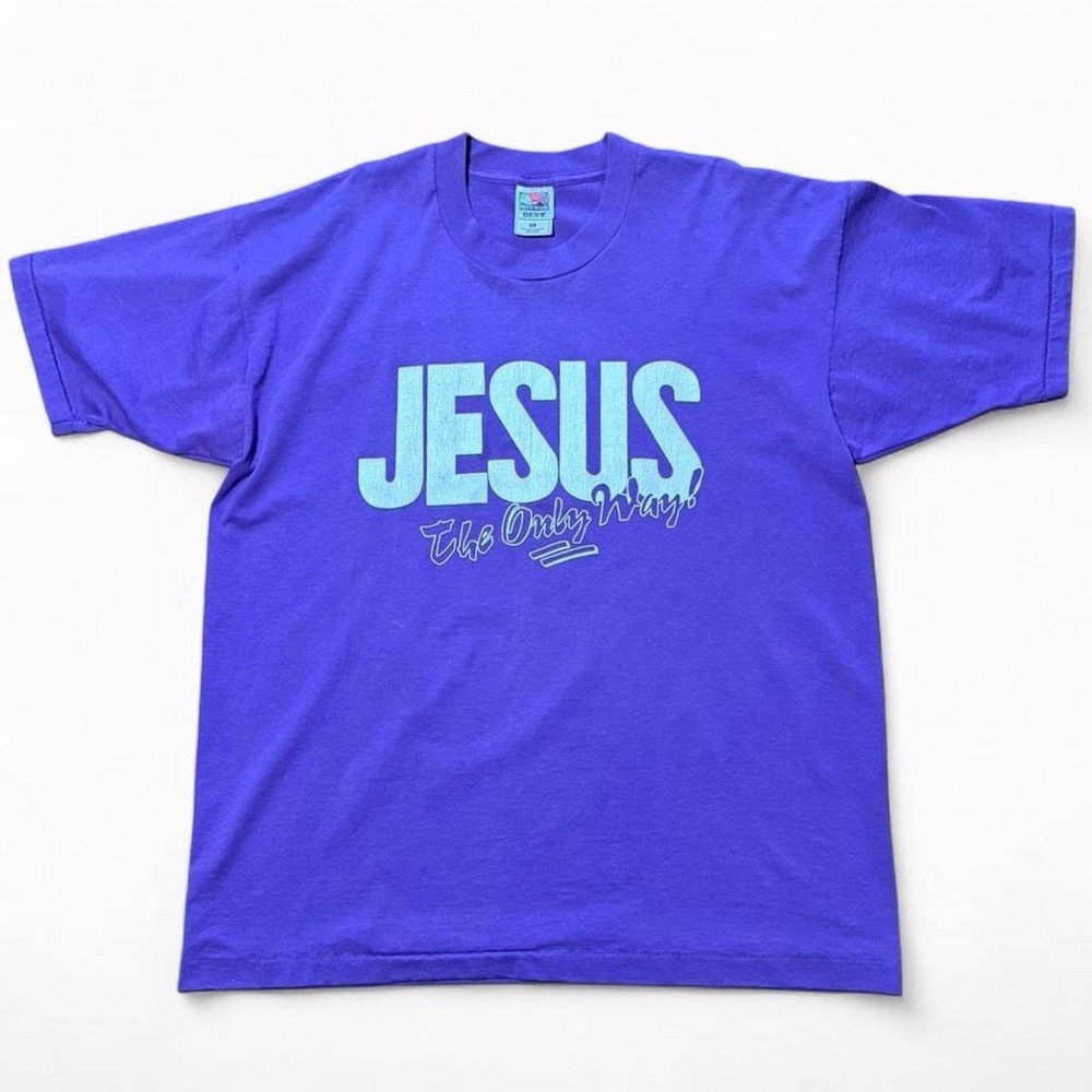 Vintage 90s Jesus Religious Christian Church Bible God Bold Graphic T-Shirt XL